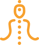 ioc-health Abstract orange yoga or meditation icon with curved lines and dotted spine pattern