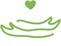ioc-love Green abstract icon of two hands holding a heart symbol representing care and love