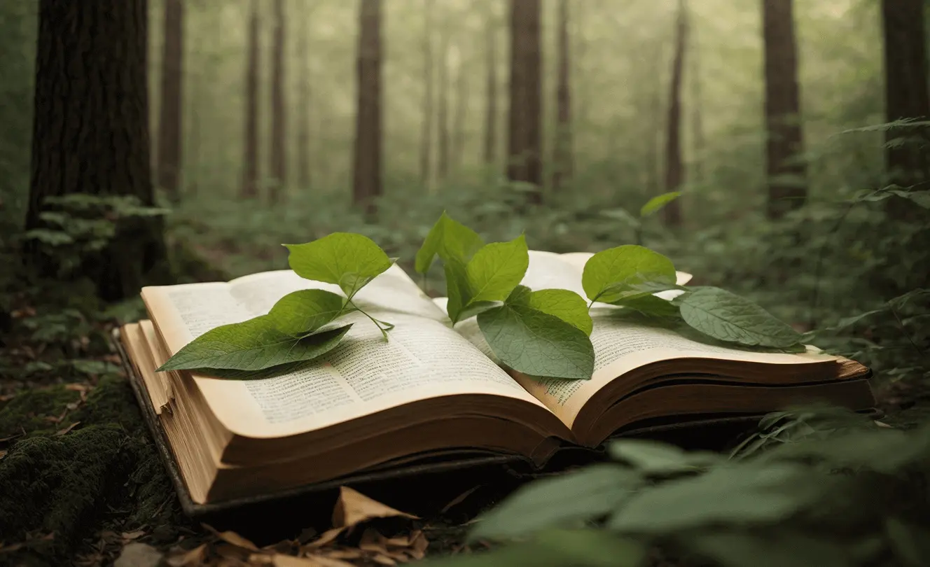 wealth Open book with green leaves in forest Luxury Wellness Retreats India Attitude Moulding, Skill Mastery, Wisdom at Swastik.
