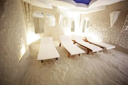 halotherapy Experience Lavanam Salt Cave at Swastik Ayu Vihar: Luxury Ayurveda Therapies Amidst Lush Scenery for Respiratory and Skin Health.