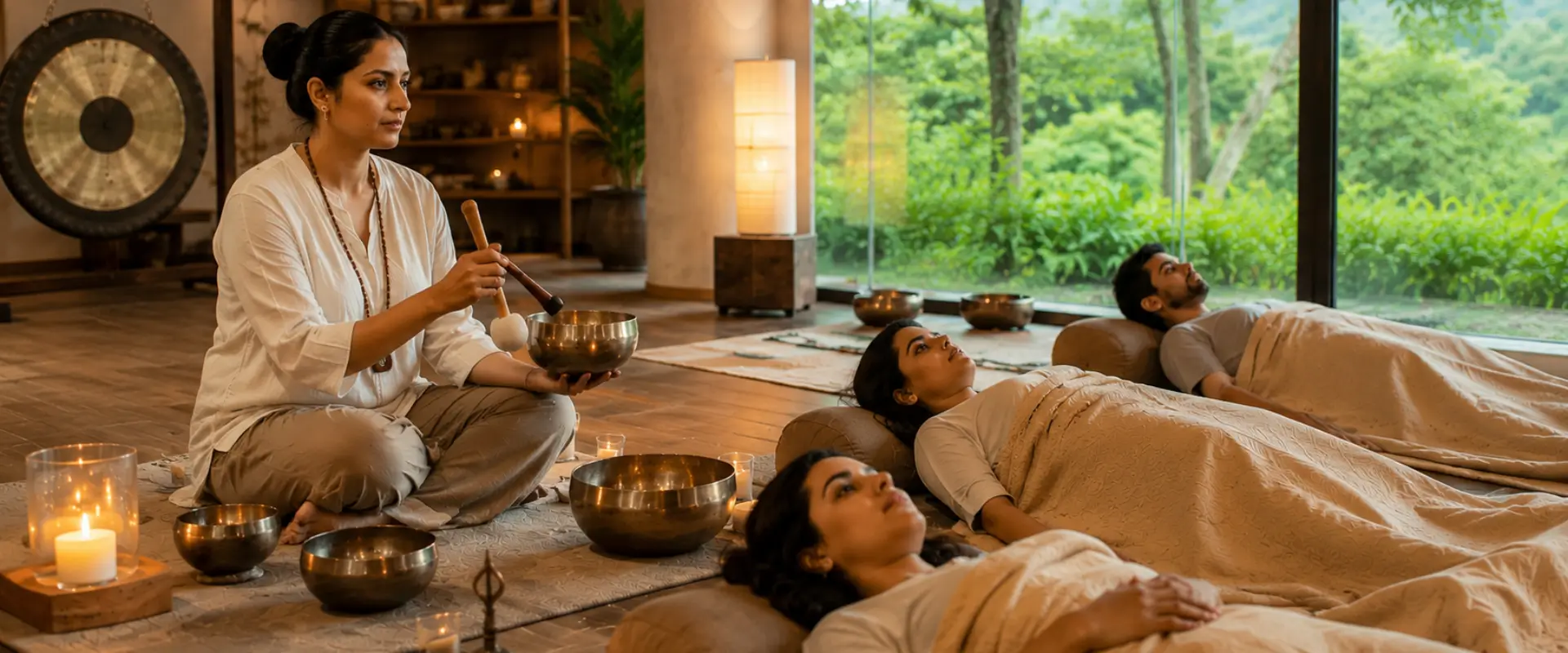 Sound Healing desk Cosmic sound therapy session at Swastik Wellbeing's Ninadika healing space, Pune