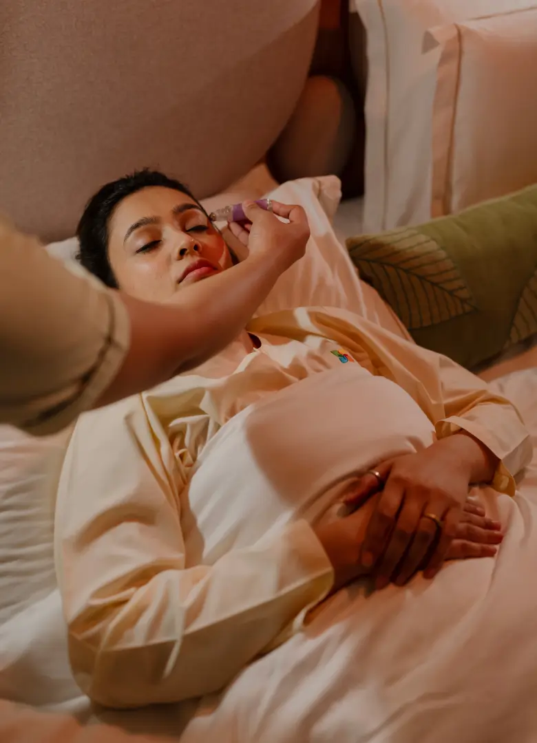 Restorative Sleep During Menopause Woman resting peacefully in bed, representing restored deep sleep during menopause