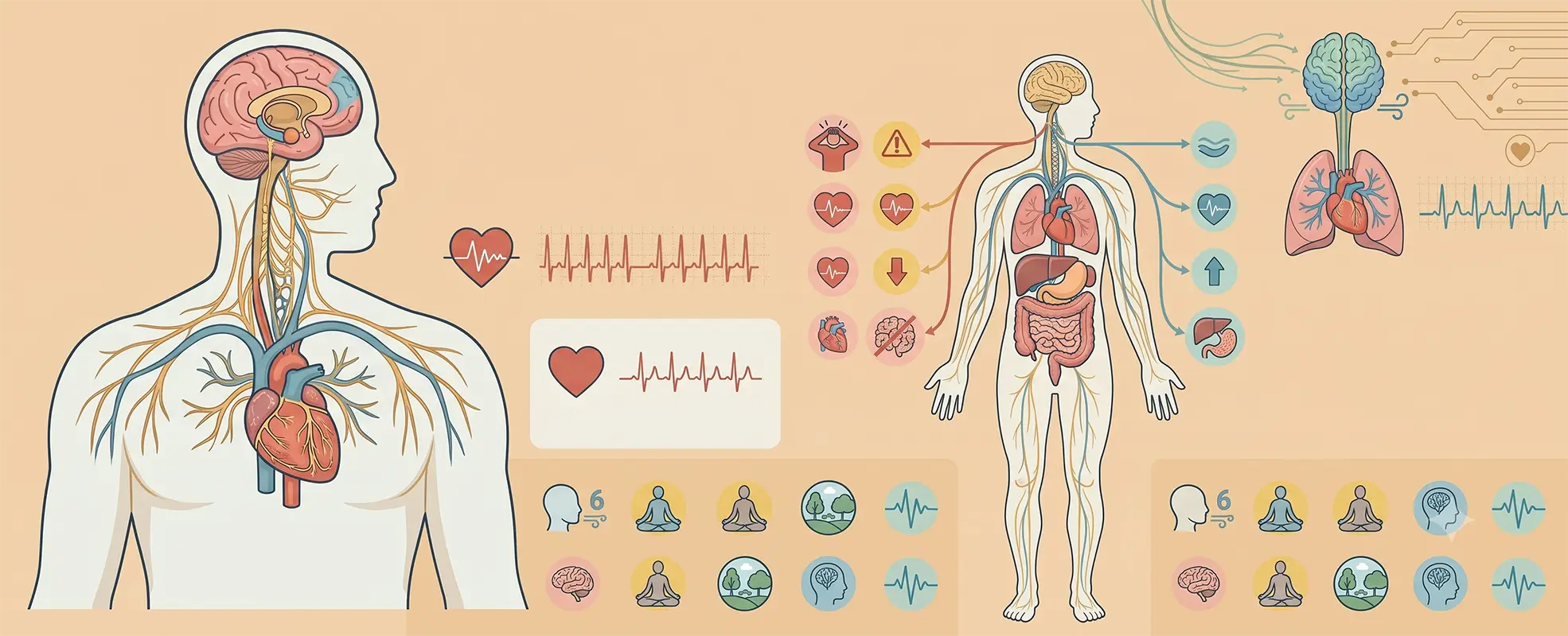 The Vagus Nerve (1) Vagus nerve illustration linking brain, heart and gut, with breathwork and nature icons